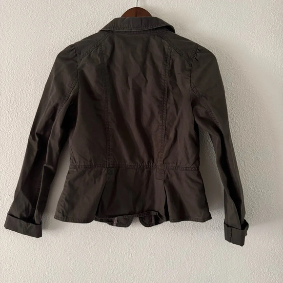 Utility Jacket Gray Ruffle Button Up Feminine Office Size 2 Anne Taylor Loft - Picture 8 of 11